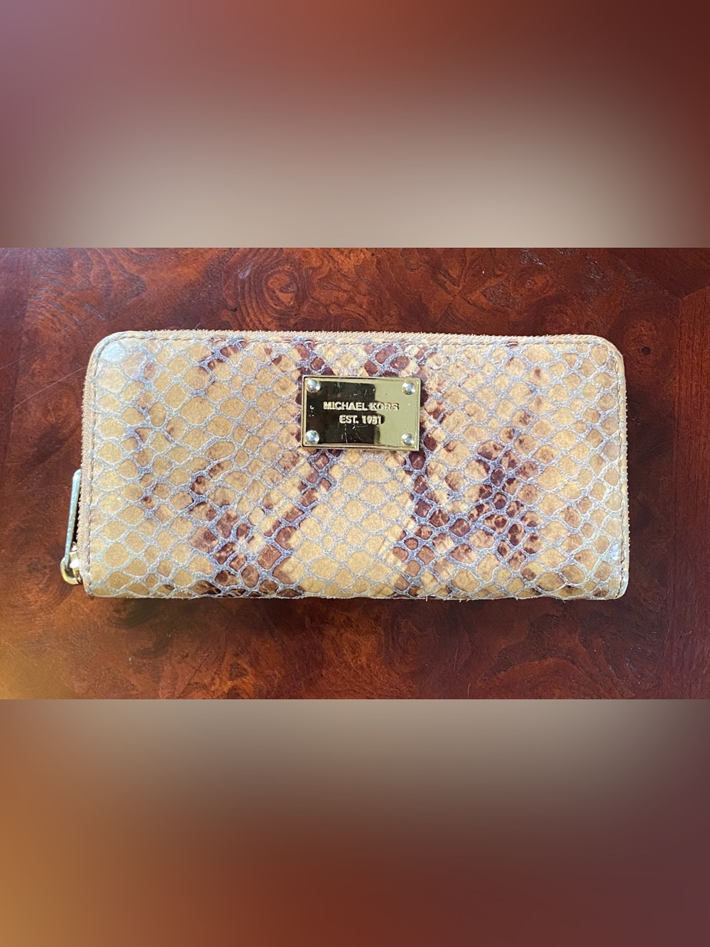 Michael Kors Snake-Print Wallet with Gold Hardware